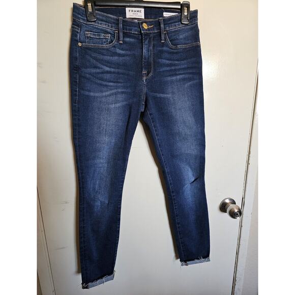 Frame Womens Le Skinny de Jeanne Crop Jeans Jerome Blue Size‎ 27 Raw Hem - Picture 1 of 7
